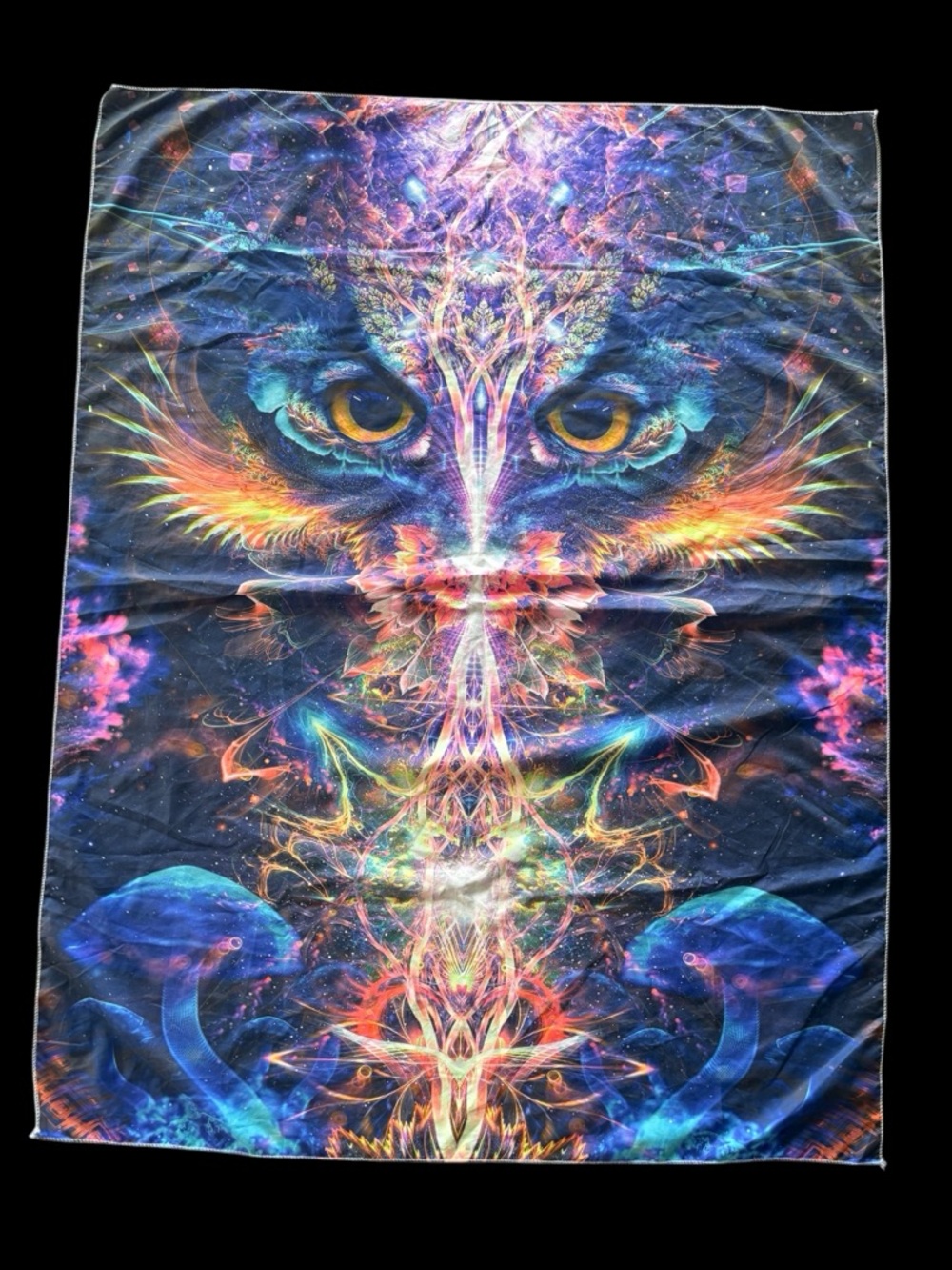 Psychedelic Owl Tapestry in Vibrant Multicolor
38” long x 28” wide